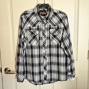 Men's Prototype Blue & Gray Plaid Long Sleeve Button Down Shirt